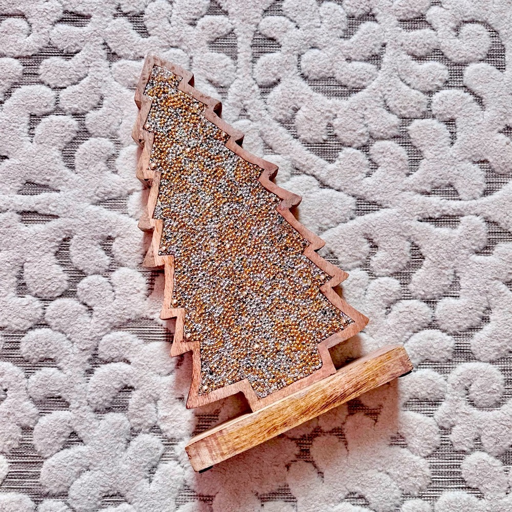 Gold & Silver Wooden Christmas Tree w/Nailhead Design